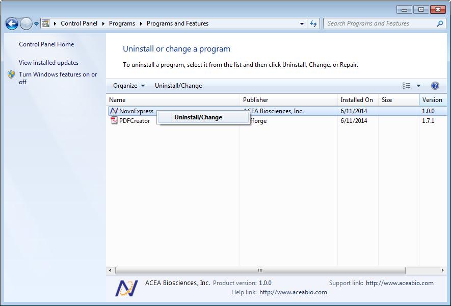 2.4 Uninstalling the NovoExpress Software Installation Uninstalling the NovoExpress Software The NovoExpress Software can be uninstalled by