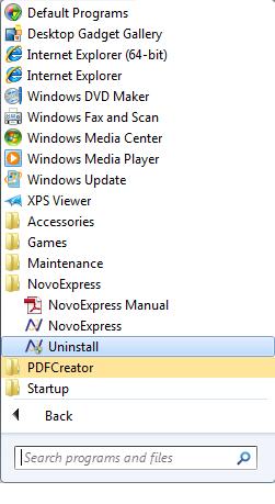 Uninstall/Change. 2 Start Menu 2.5 NovoExpress License NovoExpress is available for a 30-day free trial.
