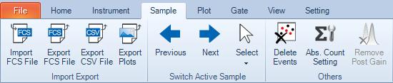 Using the NovoExpress Software Menu 3.3.4 Sample 3 Icon Description Import and Export Import FCS File: Users may select FCS format files to import.