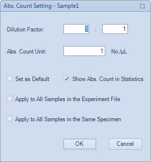 Using the NovoExpress Software Menu Icon Description Abs. Count Setting: Sets up absolute counting conditions for active sample.