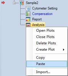 1.6 Importing from a Template In the Experiment Manager panel, select the Analysis node under the sample where the plots are to be imported. Right-click on the Analysis node and click Import.