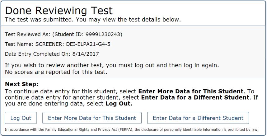 Figure 17. Review/Submit Test Page Review/Submit Test options: To review answers and go back to the test, select a question listed on this page.
