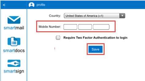 4. Enter your Mobile Number and click the Save button.