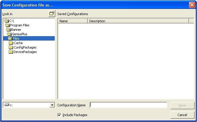 Save Configuration As This option saves and renames the current Configuration. The following dialog box opens up allowing to select both the destination folder and the configuration name.