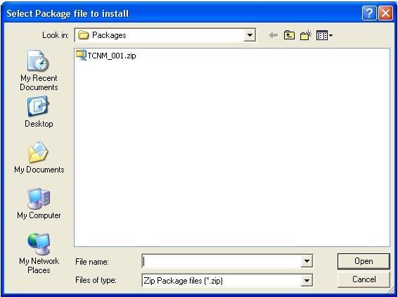 Install Package The following dialog allows browsing for package files to install: You can choose to install different package types: Zip Package files, either Device or