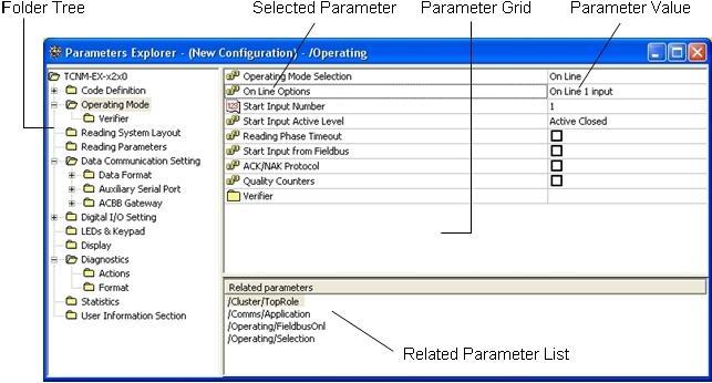 Parameters Explorer User Interface The window may be divided into three areas: Folder Tree, Parameter Grid and Related Parameter List. Each panel size can be adjusted as a standard Windows explorer.