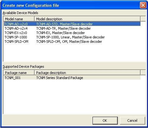 New Configuration/Model and Package Selection This option starts a new configuration session allowing to create a new Configuration file to work offline.