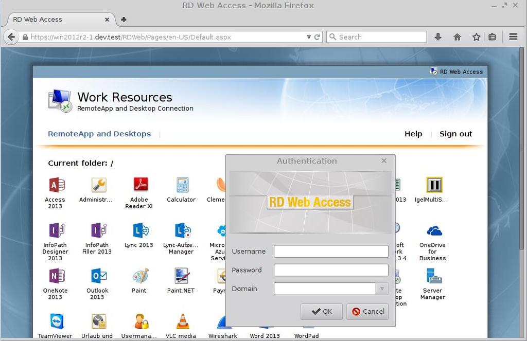 Via browser The Web Access page for Windows Server 2012 and Windows Server 2012 R2 can also be used on a Linux thin client in the Firefox browser.