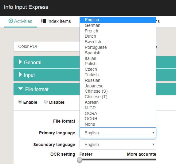 New Language Support The following languages are now available in the Info Input Express GUI (based on the language configured in