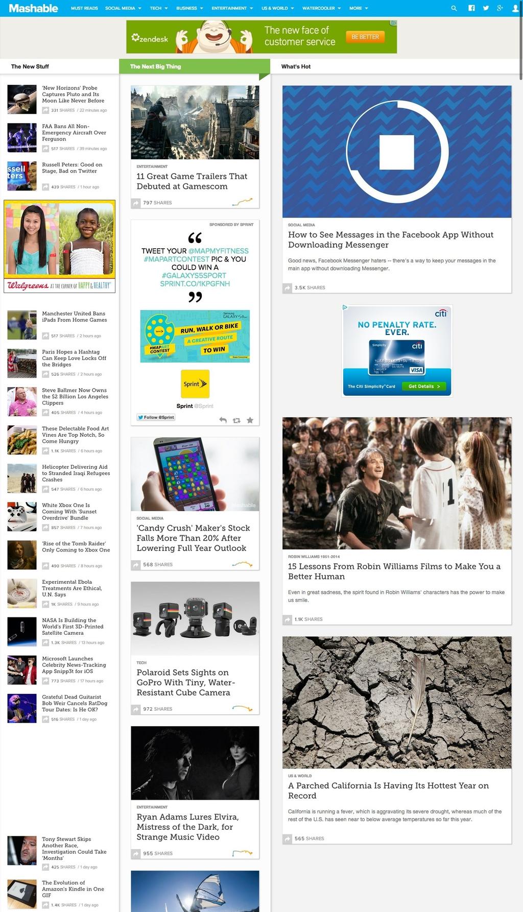 Mashable Homepage This colored element emphasizes this column and draws the users attention here.