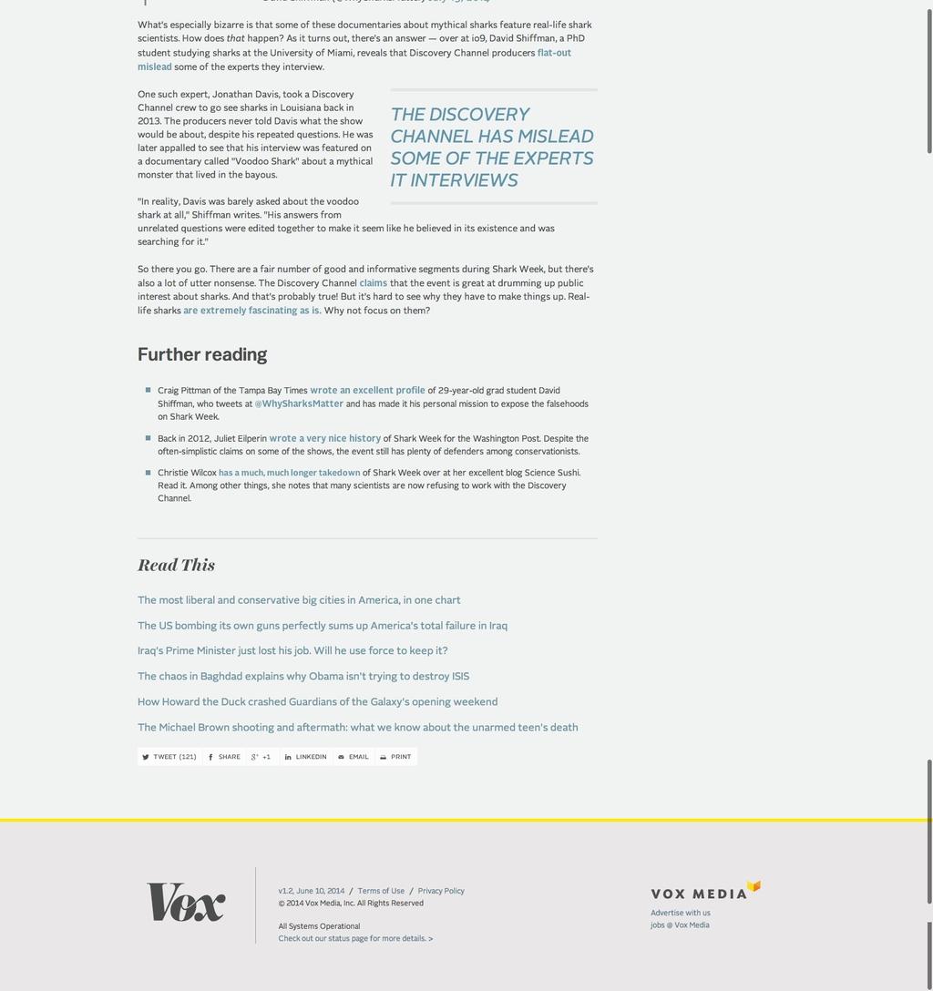 Vox Article Suggested articles help give users more options to read.