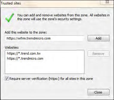 Getting Started 5. In Add this website to the zone, type the console URL and click Add. FIGURE 2-2. Internet Explorer 8.0 Trusted sites 6. Click OK.