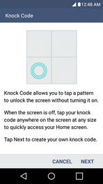 4. Use the 2x2 grid to create a sequence of knocks (or taps) to set your knock code. Note: You have to create a Backup PIN as a safety measure in case you forget your unlock sequence.