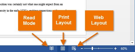 2. Document Creation 2.1 Enter text 2.1.1 Switch between page view Word 2013 has a variety of viewing options that change how your document is displayed.