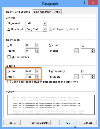 From the drop-down menu, you can also select Line Spacing Options to open the Paragraph dialog box. From here, you can control how much space there is before and after the paragraph. 3. Formatting 3.