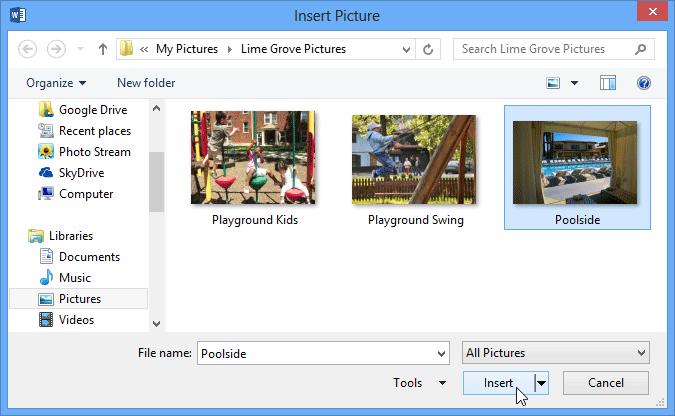 In our example, we'll insert a picture saved locally on our computer. a) Place the insertion point where you want the image to appear.
