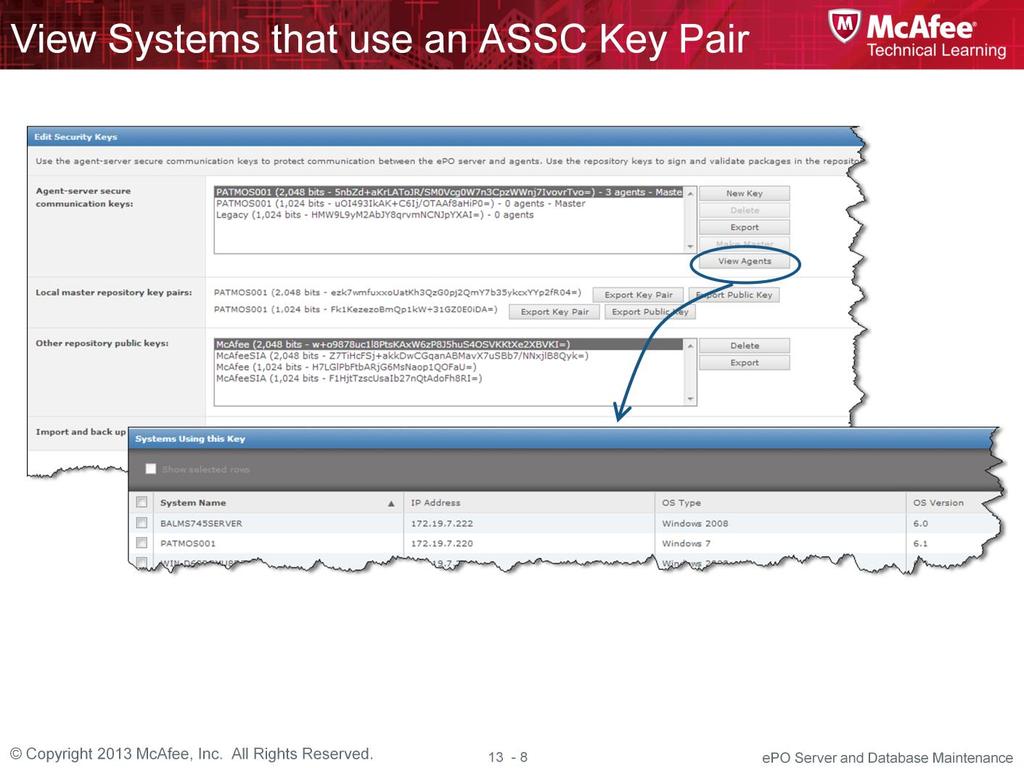 You can view which systems are using a key-pair, when editing security keys, by