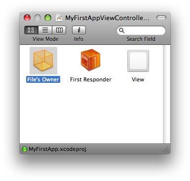 3. Starting Interface Builder Interface Builder is the application you use to add user interface objects into your app. These objects are saved in a nib file having the name MyFirstAppViewController.