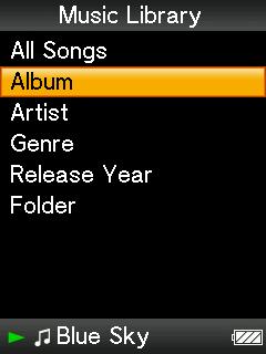 For example, the player s screen changes as shown below when you select Music Library Album from the Home menu. Home menu Select (Music Library), and press the button.