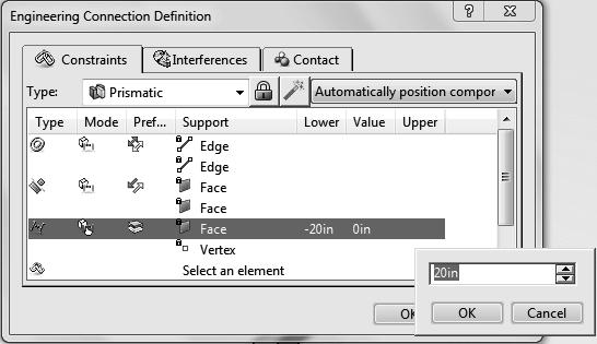 2-18 Block Accelerating along a Path Place the cursor in the location shown in the column below the Upper label and left click to open a new dialogue box. Initially the value is Unset.