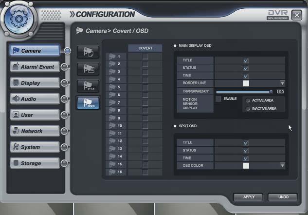 CONFIGURATION - SYSTEM Camera -> OSD Select the covert