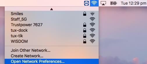 Mac OS X 1 Click on the Airport/Wi-Fi icon at the top