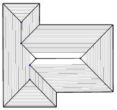 (d) Polygons shrinking at a (e) The straight skeleton (f) A roof model automatically constant interval: nodes by an defined as the union of the generated: each roof board is based edge event and a