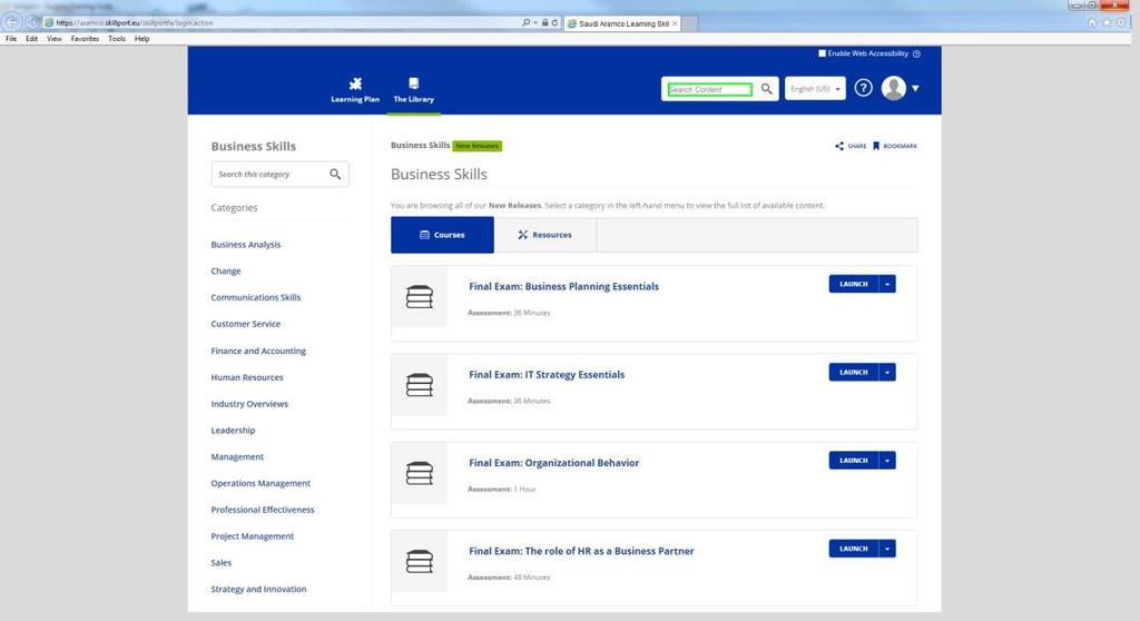 Step 12 Screen. : 12 A selection of elearning titles for Business Skills is now displayed.