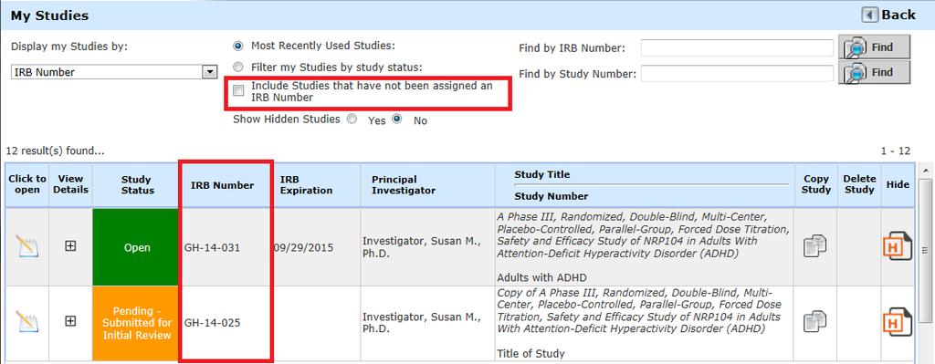 When the filter is set, all studies associated to the user will display in My Studies, regardless of the assigned Review Board number.