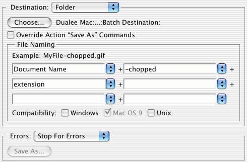 4. In the Destination section of the Batch dialog, choose the output folder (preferably a different folder from the source folder, just in case). 5.