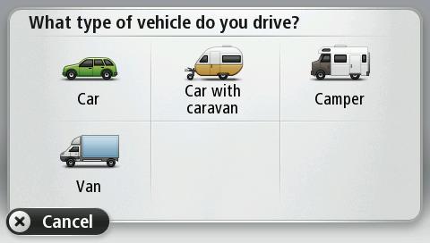2. Tap the type of vehicle you drive. If there are only one or two items in your quick menu, a small icon in the Driving View shows the type of vehicle that is selected.