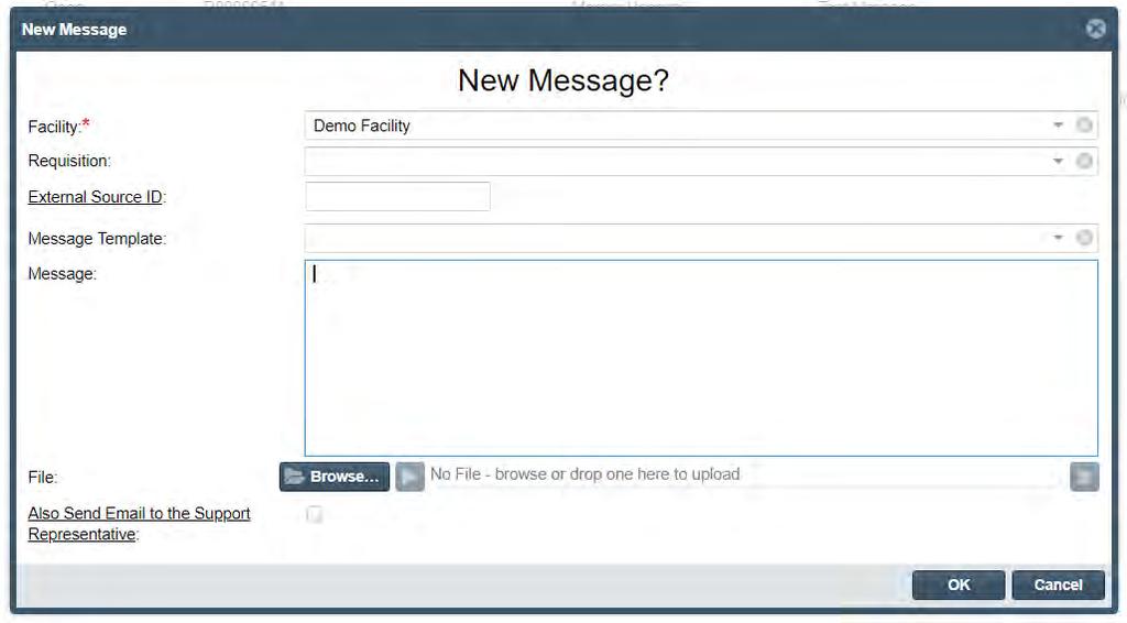 To post a new message, the laboratory user can select New Message from the right of the List View.