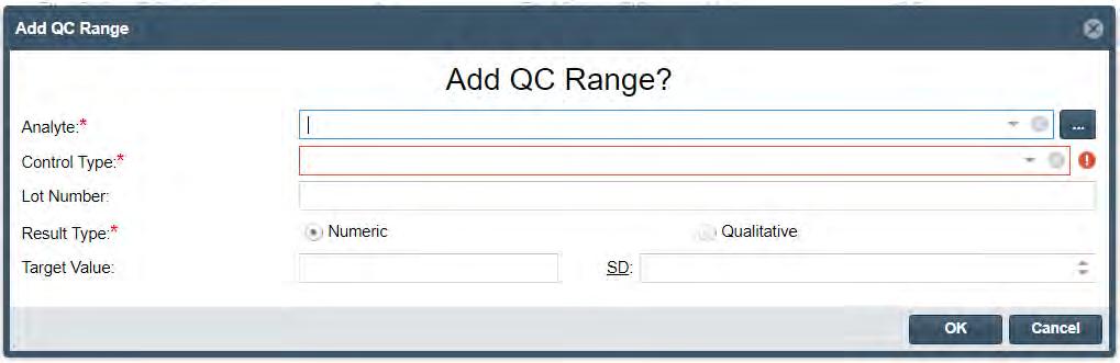 Print QC Barcodes Allows users to print barcodes associated with QC Samples Setting Up QC Ranges The QC setup in LimitLIS begins with establishing the QC Ranges.