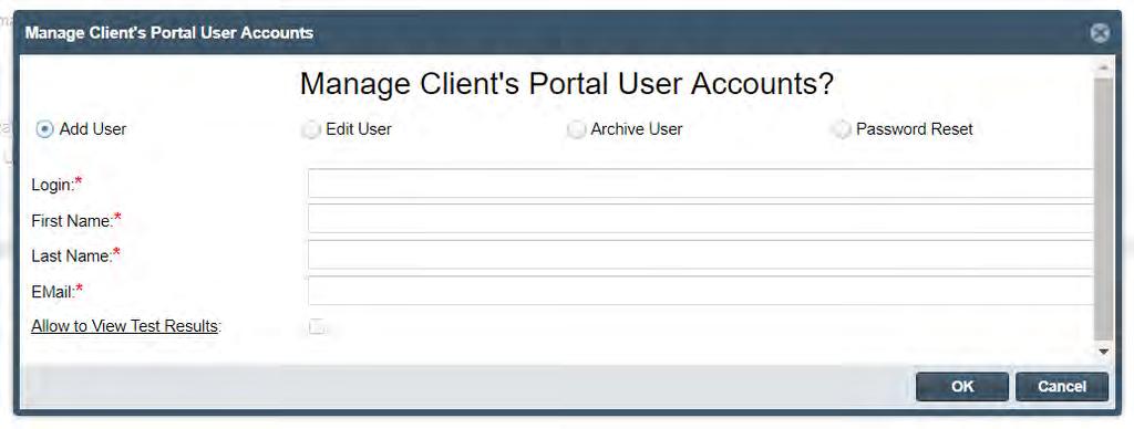Managing Client Portal Users Laboratory managers and laboratory administrators can manage client portal user accounts in LimitLIS from the Facility records.