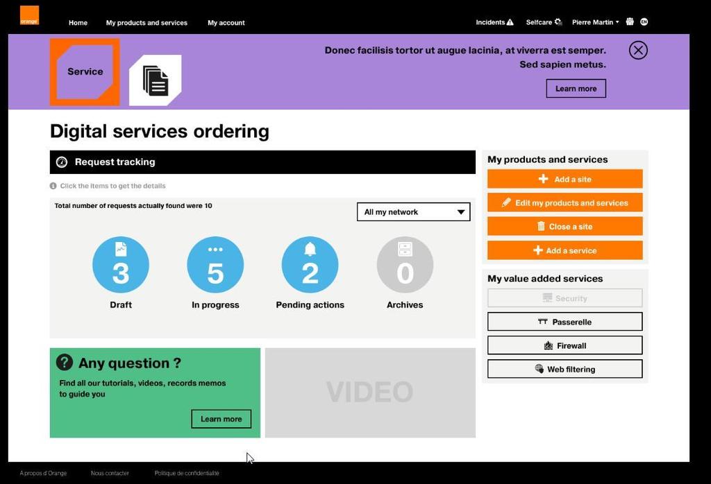 Self-service portal Early Mockup screenshot Link to self-care Link to inventory