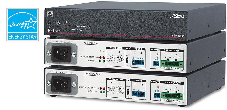 AUDIO PRODUCTS XPA 1002-70V and XPA 1002-100V Two Channel High Impedance Amplifiers 100 Watts Per Channel The Extron XTRA Series XPA 1002-70V and XPA 1002-100V are half rack 1U, convection cooled