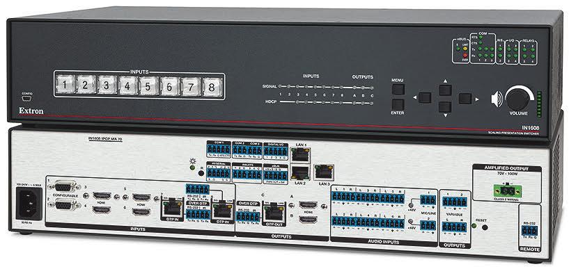 DTP SYSTEMS IN1608 IPCP Eight Input HDCP-Compliant Scaling Presentation Switcher with DTP Extension and Control Processor The Extron IN1608 IPCP is an eight-input scaling presentation switcher with a