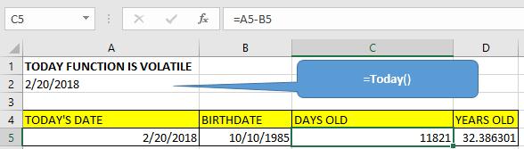 Today Function To find out the number of days between any two dates after 1/1/1900, just take the more recent date minus (-) the earlier date (the recent date is the greater serial