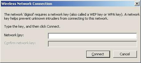 Enter the network security key if the wireless network you wish to connect