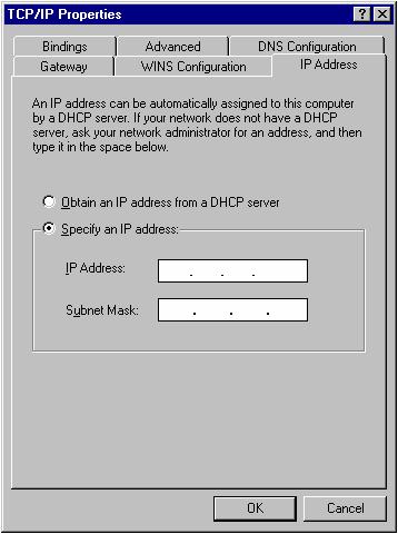 2. Select Specify an IP address, then input the following settings in respective