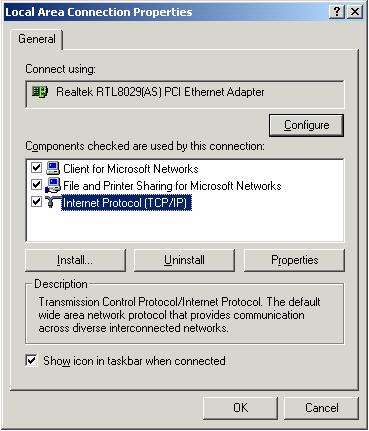 2-2-2 Windows 2000 IP address setup 1. Click Start button (it should be located at lower-left corner of your computer), then click control panel.