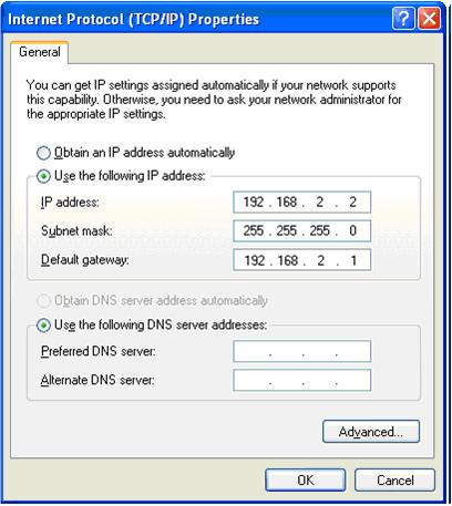 2. Select Use the following IP address, then input the following settings in respective field: IP