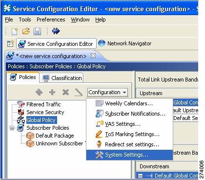 Figure 13 Service Configuration Editor Policies > Configuration > System Settings Step 29 On the Advanced Options tab, click Advanced Service Configuration Options (see Figure 14) to enable deep