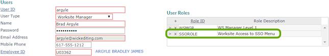 Figure 11: Role Maintenance (New Role) Adding the SSO Menu Item to a User Role f. Click Save. The User Role form populates with the information you entered for the new role, with no forms assigned. g.