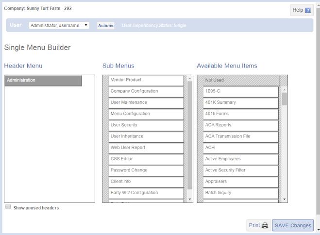 Outbound SSO Code Examples Figure 19: Menu Configuration 1. Open the Administration menu and select Menu Configuration. 2. Select the appropriate option from the User drop-down. 3.