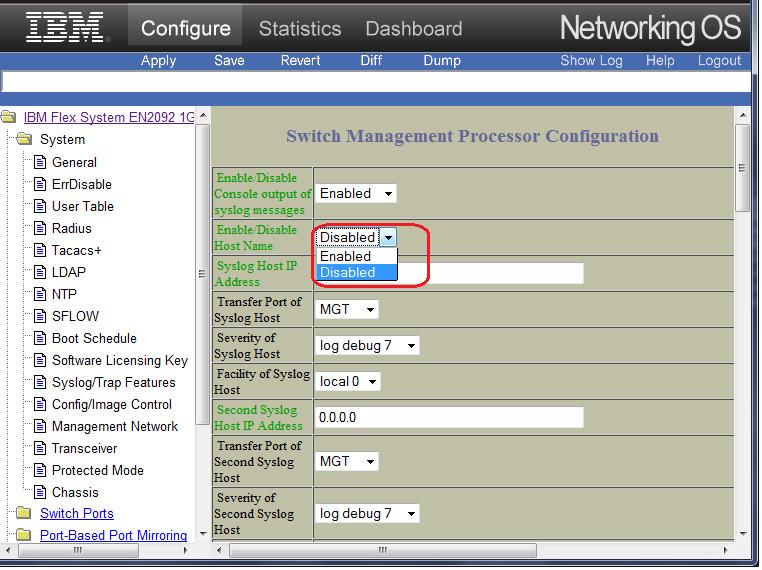 3. View or make changes to the settings shown in the forms window. For example: Note: Fields which must be configured for proper switch operations are highlighted on the forms in GREEN type.