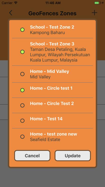 3. An empty GeoFence List of the kid is shown if no zone is assigned to the kid.