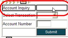 Figure 36. Select Account Inquiry and cell to its right 10.