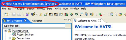 and so on. The name of the active perspective appears on the left side of the title bar of the Rational studio. In Figure 1, the name of the active perspective is Host Access Transformation Services.
