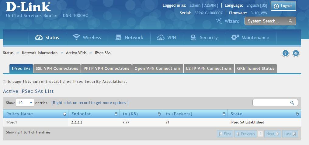 How to set up the IPSec site-to-site Tunnel between the D-Link DSR Router and the SonicWall Firewall 7 3.